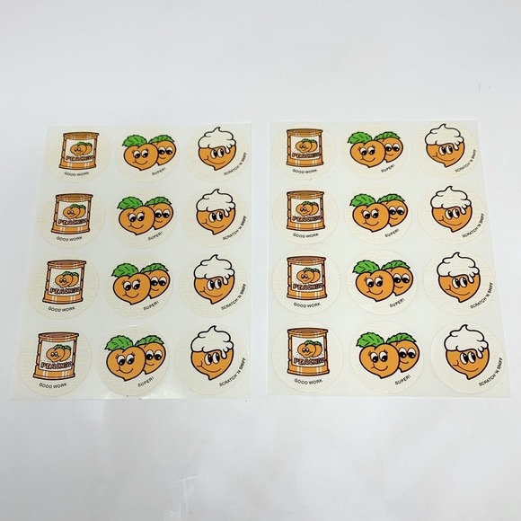 Other - Vintage 1980s CTP Scratch N Sniff Sniffys Peach Stickers 2 Full Sheets/24 pc